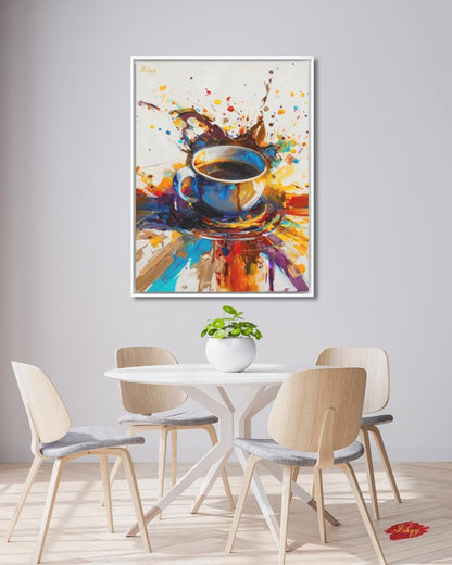 Coffee Wall Art Print, Abstract Colorful Coffee Cup Painting on Canvas, Modern Kitchen Art, Framed Home Café Decor for Coffee Lovers