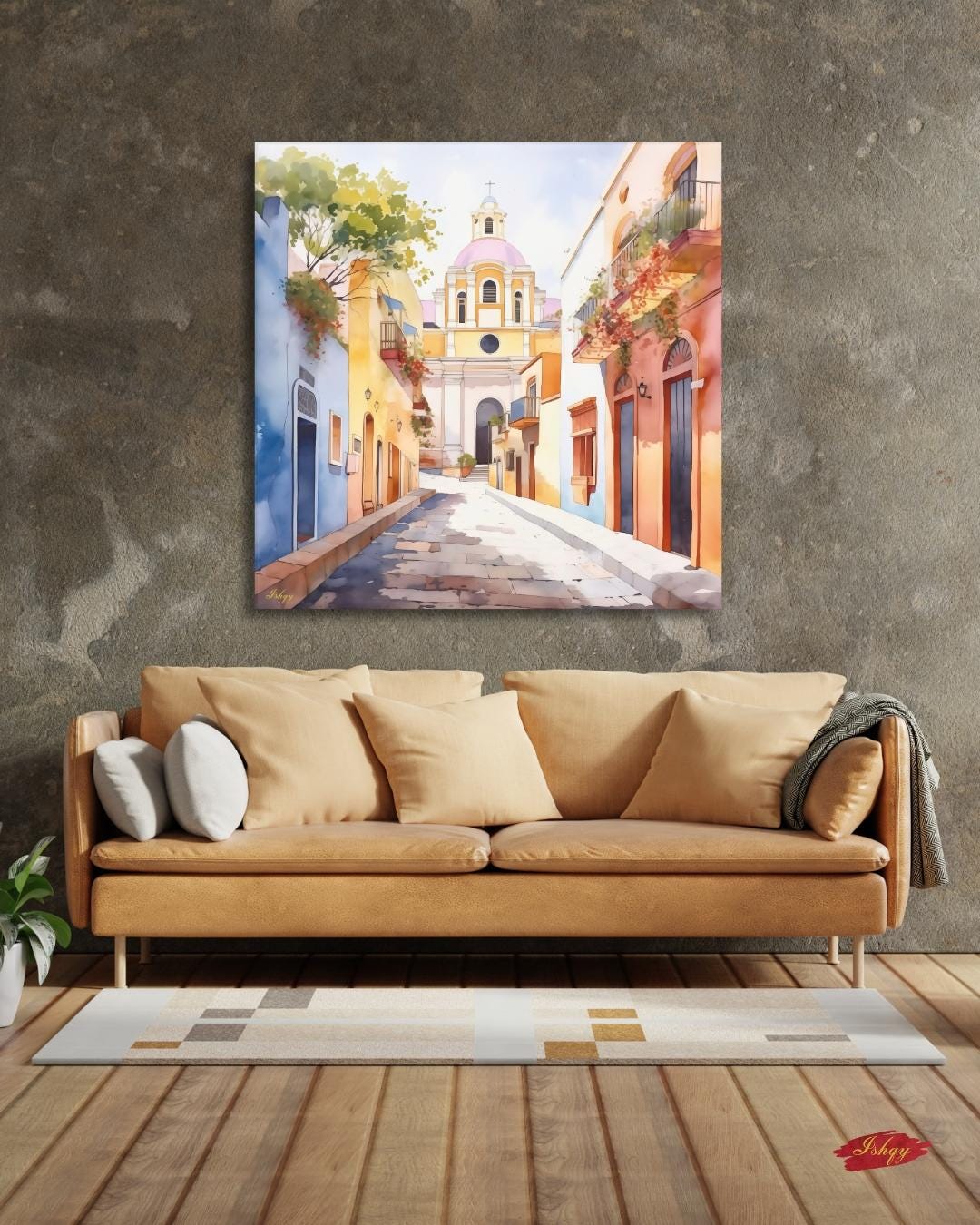 San Salvador Street Painting, Canvas & Framed Canvas El Salvador Wall Art, Colonial Cityscape Decor, Watercolor Art Print