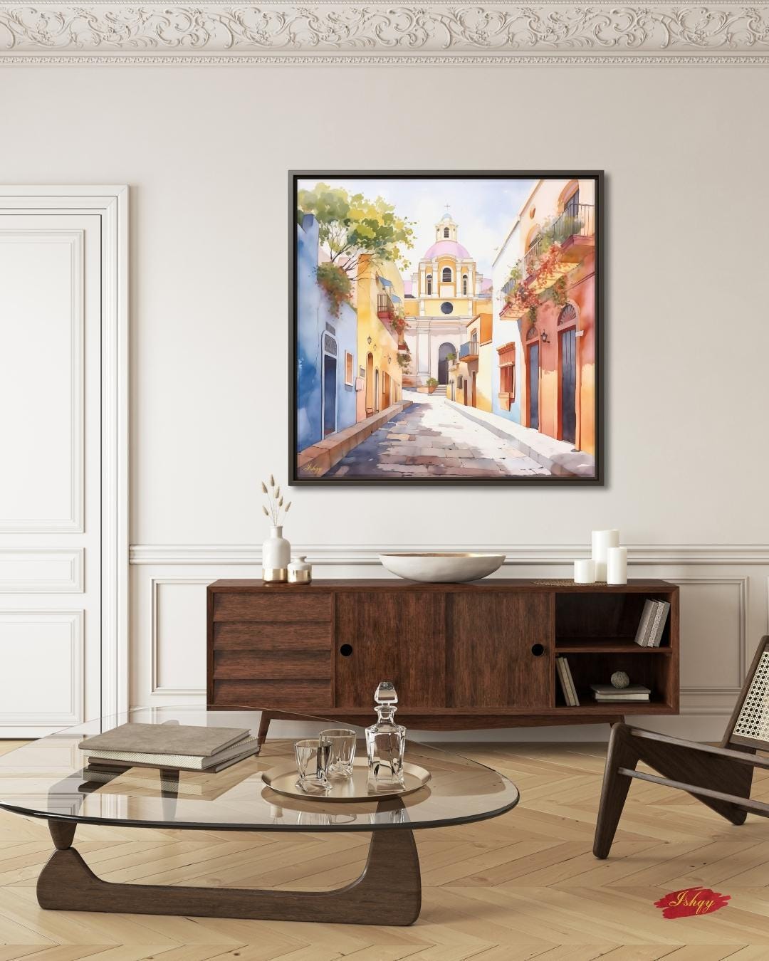 San Salvador Street Painting, Canvas & Framed Canvas El Salvador Wall Art, Colonial Cityscape Decor, Watercolor Art Print