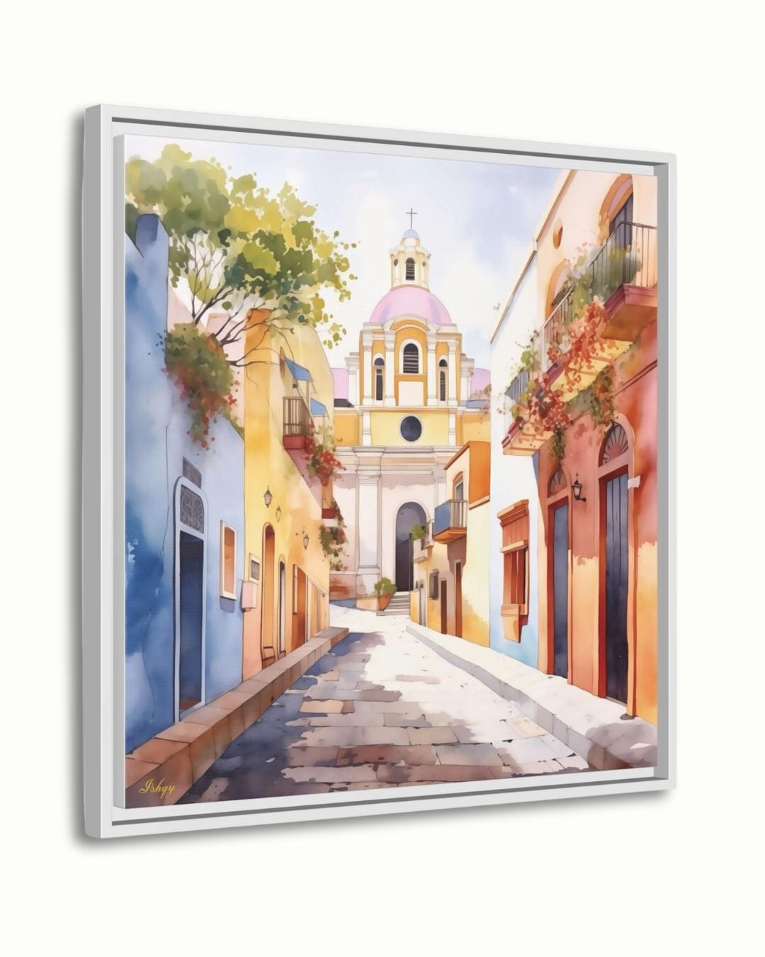 San Salvador Street Painting, Canvas & Framed Canvas El Salvador Wall Art, Colonial Cityscape Decor, Watercolor Art Print