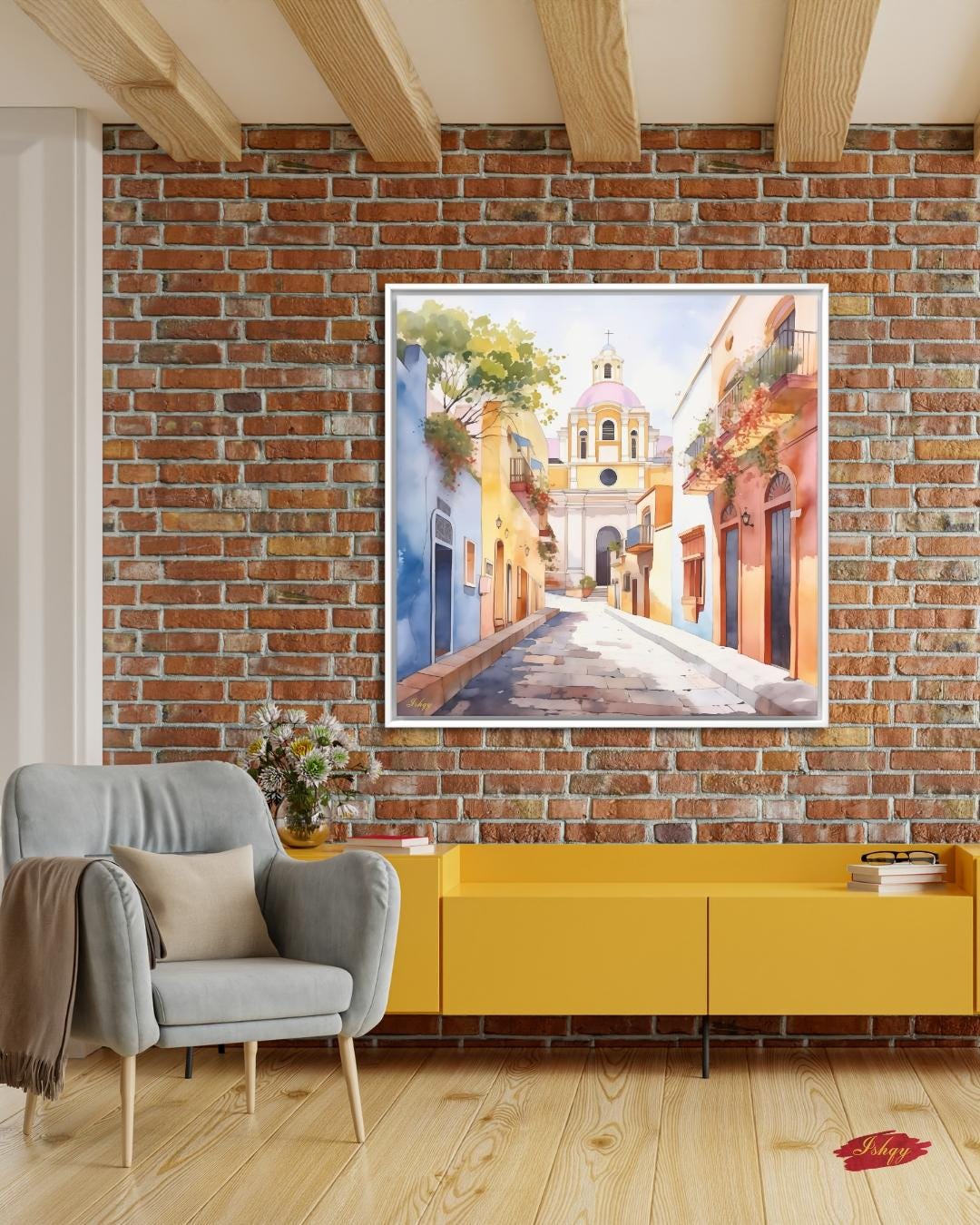 San Salvador Street Painting, Canvas & Framed Canvas El Salvador Wall Art, Colonial Cityscape Decor, Watercolor Art Print