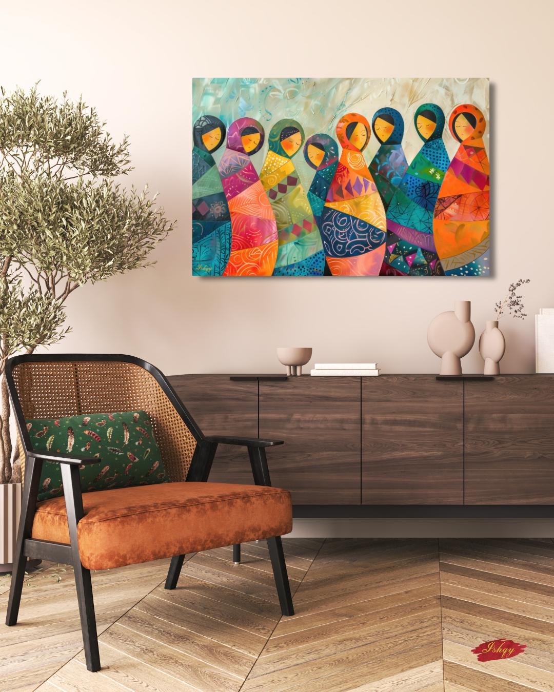 Matryoshka Dolls Painting, Canvas & Framed Canvas Russian Nesting Dolls Wall Art, Colorful Folk Art Decor, Boho Nursery Art Print