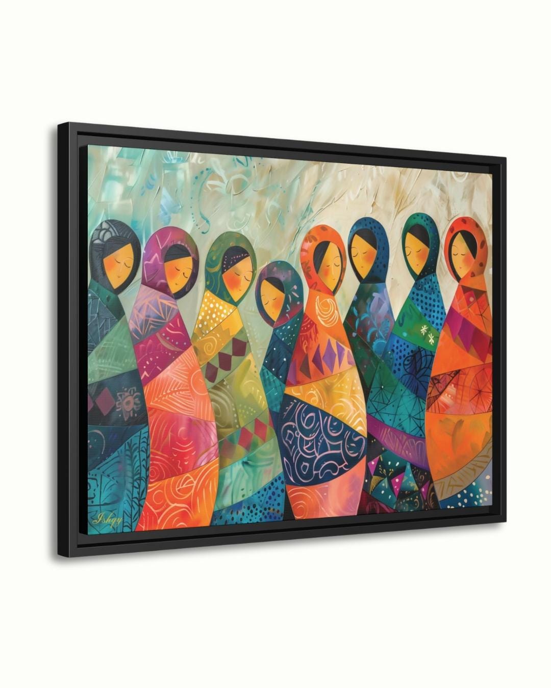 Matryoshka Dolls Painting, Canvas & Framed Canvas Russian Nesting Dolls Wall Art, Colorful Folk Art Decor, Boho Nursery Art Print