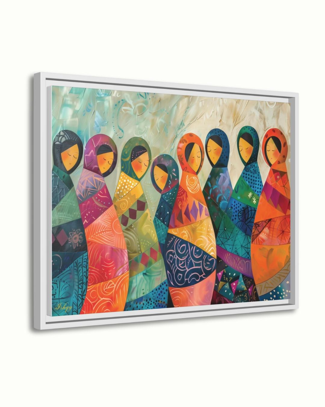 Matryoshka Dolls Painting, Canvas & Framed Canvas Russian Nesting Dolls Wall Art, Colorful Folk Art Decor, Boho Nursery Art Print
