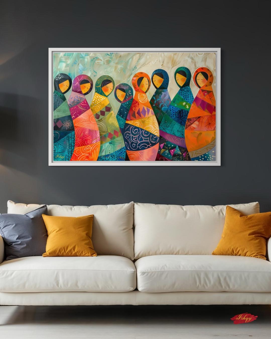 Matryoshka Dolls Painting, Canvas & Framed Canvas Russian Nesting Dolls Wall Art, Colorful Folk Art Decor, Boho Nursery Art Print