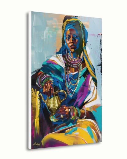 Ethiopian Woman Coffee Ceremony Painting Print, Canvas & Framed Canvas African Wall Art, Afrocentric Home Decor, Colorful Portrait Art Print