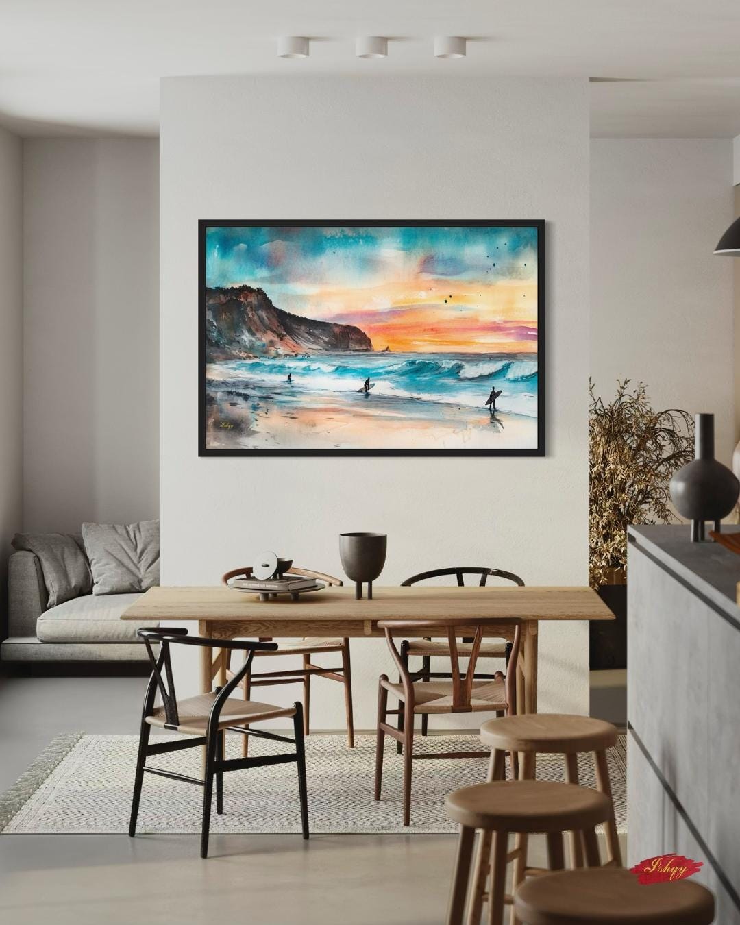Todos Santos Surf Beach Painting, Canvas & Framed Canvas Mexico Coastal Wall Art, Sunset Ocean Waves Surfer Home Decor Art Print
