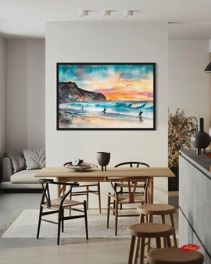 Todos Santos Surf Beach Painting, Canvas & Framed Canvas Mexico Coastal Wall Art, Sunset Ocean Waves Surfer Home Decor Art Print