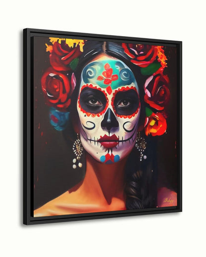 Día de los Muertos Wall Art Print, Mexican Sugar Skull Portrait Canvas, Day of the Dead Home Decor, Square Face Painting Artwork