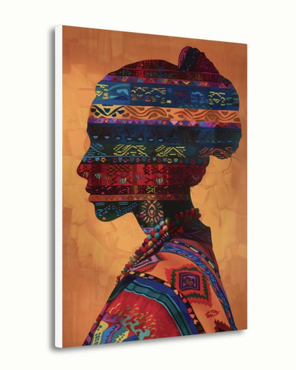 Peruvian Woman Canvas Wall Art, Tribal Textile Silhouette Print, Framed Andean Portrait Painting, Boho South American Wall Decor