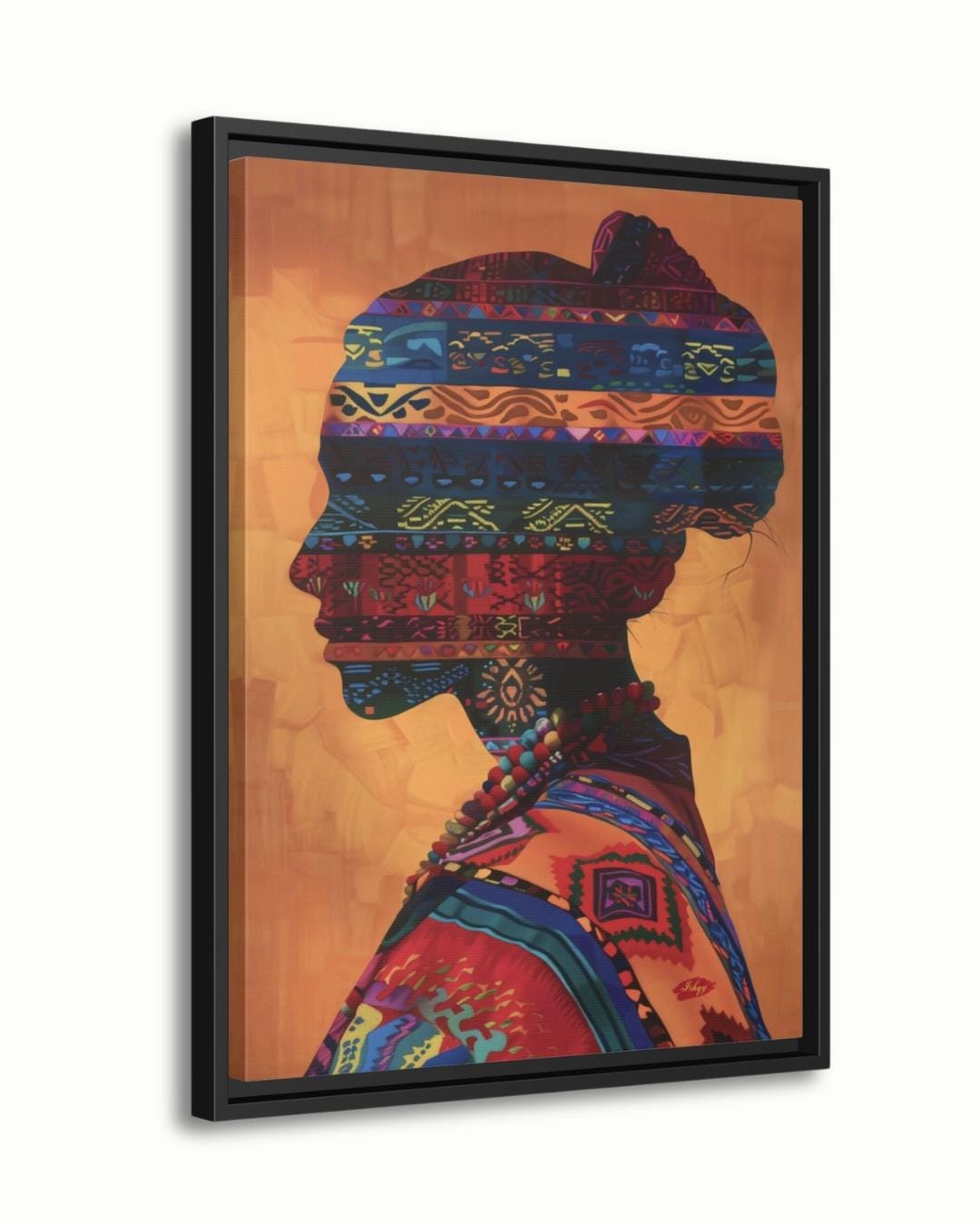 Peruvian Woman Canvas Wall Art, Tribal Textile Silhouette Print, Framed Andean Portrait Painting, Boho South American Wall Decor