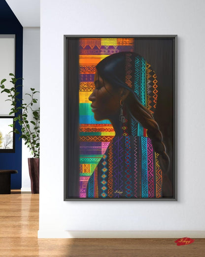Honduran Woman Canvas Wall Art, Framed Central American Silhouette Print, Cultural Textile Art, Vibrant Latin Home Decor for Living Room
