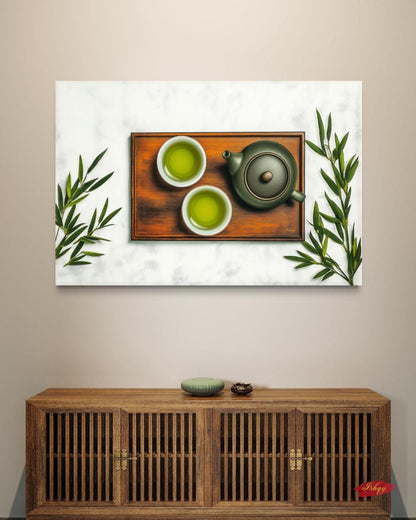 Japanese Green Tea Canvas Wall Art, Zen Kitchen Decor Print, Framed Matcha Wall Decor, Tea Ceremony Art for Dining or Gift for Her