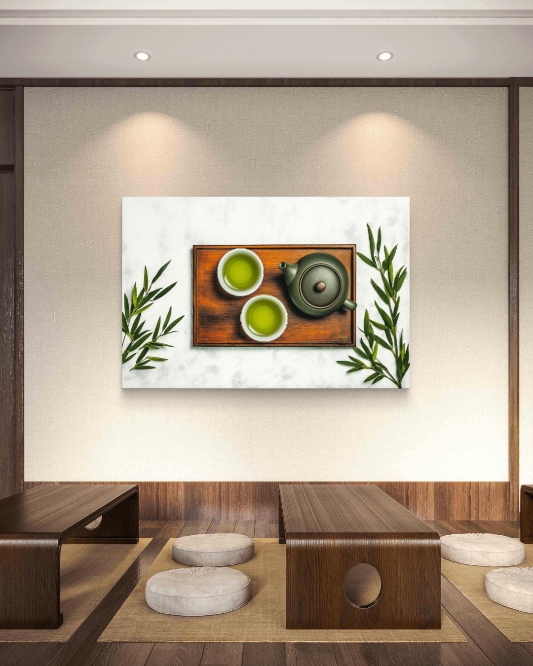 Japanese Green Tea Canvas Wall Art, Zen Kitchen Decor Print, Framed Matcha Wall Decor, Tea Ceremony Art for Dining or Gift for Her