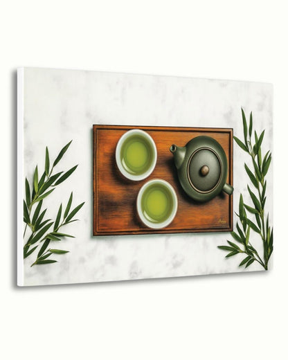 Japanese Green Tea Canvas Wall Art, Zen Kitchen Decor Print, Framed Matcha Wall Decor, Tea Ceremony Art for Dining or Gift for Her