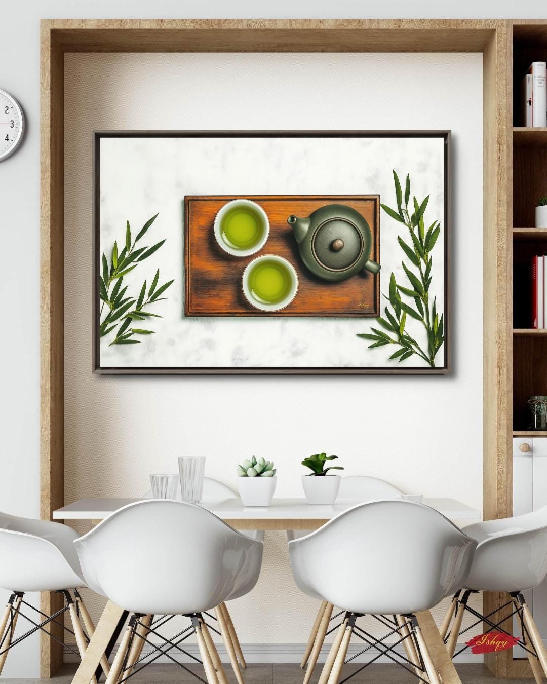 Japanese Green Tea Canvas Wall Art, Zen Kitchen Decor Print, Framed Matcha Wall Decor, Tea Ceremony Art for Dining or Gift for Her