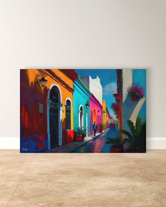 Oaxaca City Street Painting, Canvas & Framed Canvas Mexico Wall Art, Colorful Colonial Cityscape Home Decor Art Print