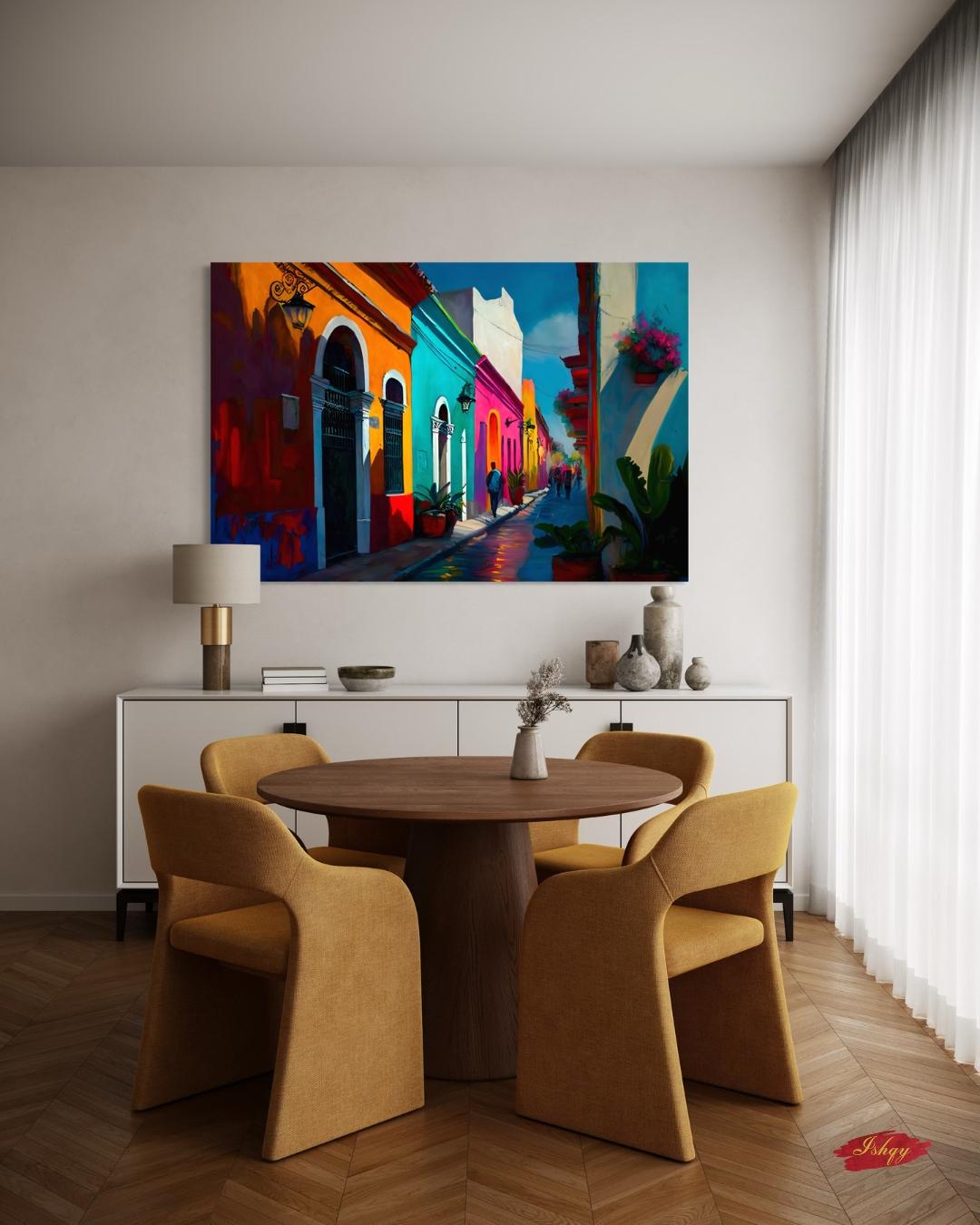 Oaxaca City Street Painting, Canvas & Framed Canvas Mexico Wall Art, Colorful Colonial Cityscape Home Decor Art Print