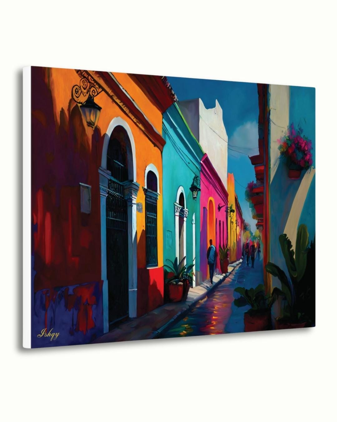 Oaxaca City Street Painting, Canvas & Framed Canvas Mexico Wall Art, Colorful Colonial Cityscape Home Decor Art Print