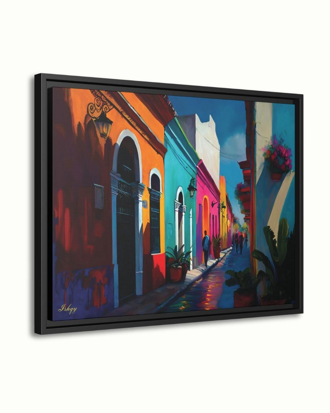 Oaxaca City Street Painting, Canvas & Framed Canvas Mexico Wall Art, Colorful Colonial Cityscape Home Decor Art Print