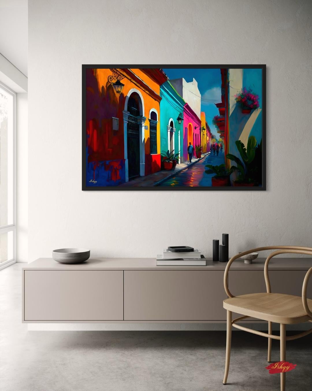 Oaxaca City Street Painting, Canvas & Framed Canvas Mexico Wall Art, Colorful Colonial Cityscape Home Decor Art Print