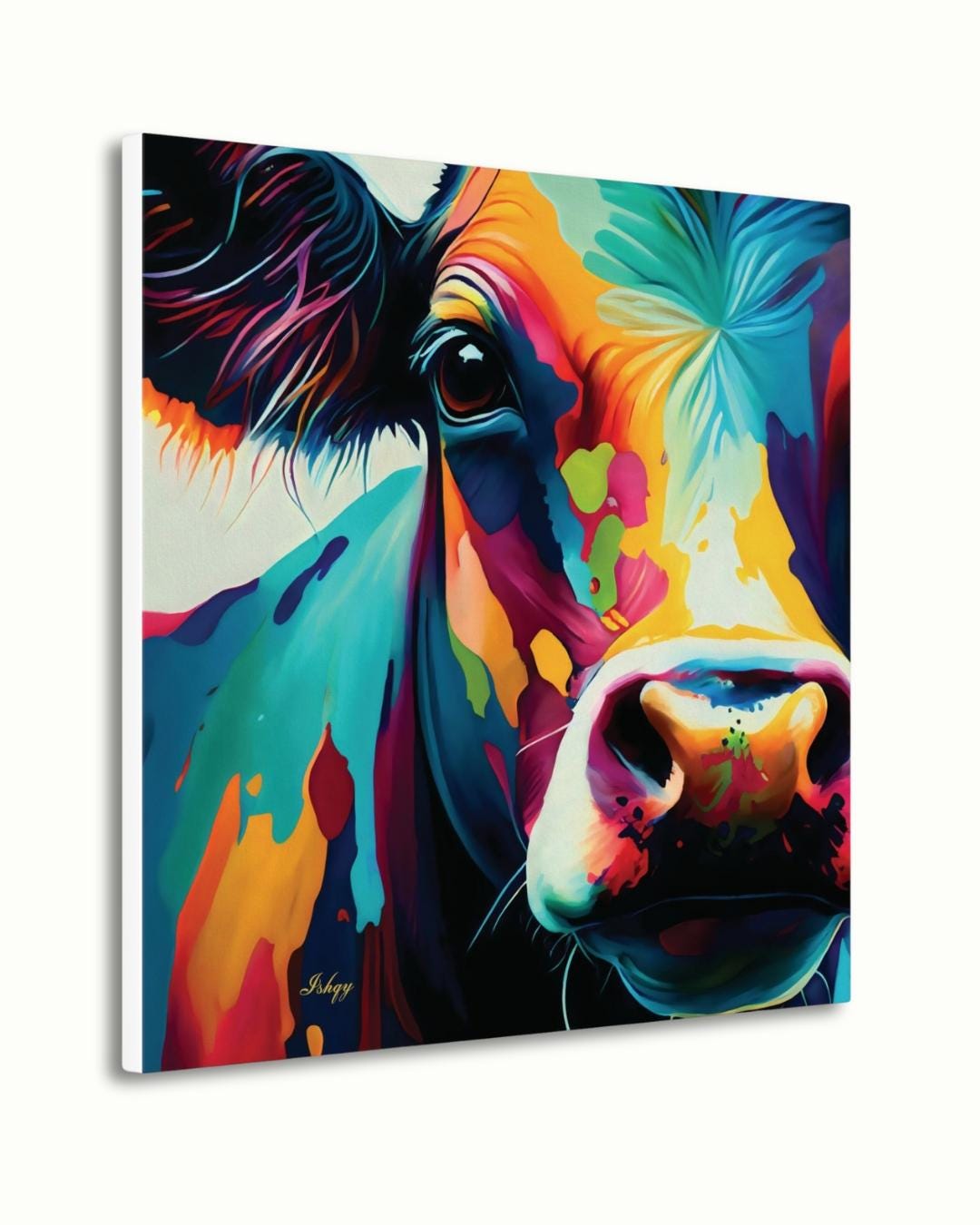 Colorful Cow Wall Art – Vibrant Animal Portrait Painting Print for Farmhouse Kitchen Decor, Rustic Country Home or Dairy Farm Inspired Gift
