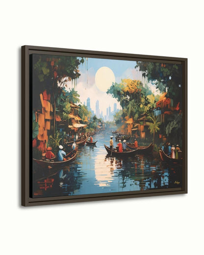 Mekong Floating Market Painting, Canvas & Framed Canvas Vietnam Wall Art, Traditional Asian River Scene Home Decor Art Print