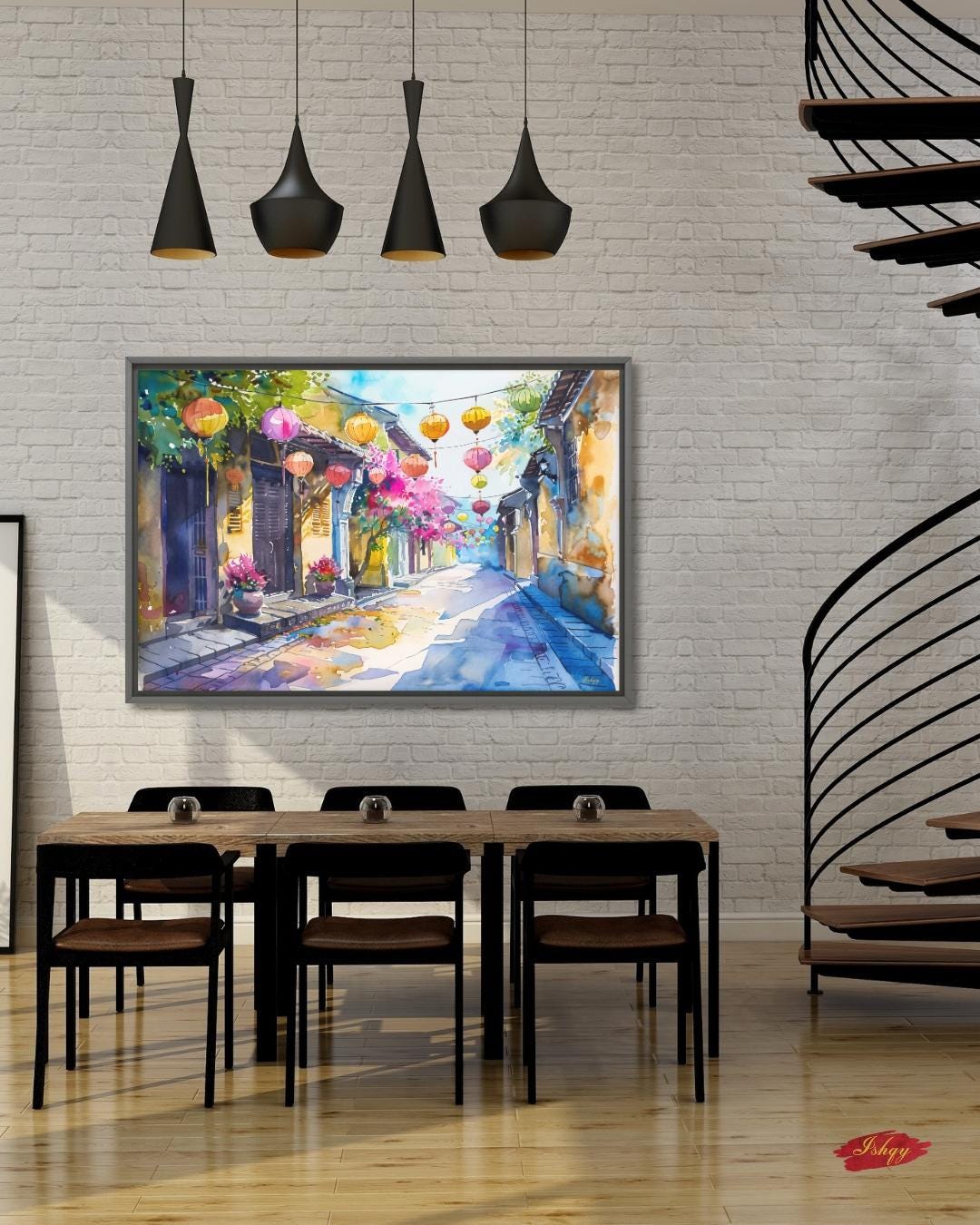 Hoi An Street Scene Painting, Canvas & Framed Canvas Vietnam Wall Art, Watercolor Vietnamese Cityscape Home Decor Art Print