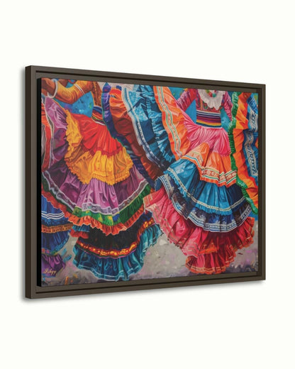Mexican Dancers Canvas & Framed Canvas Wall Art, Colorful Folklorico Skirt Painting Print, Vibrant Mexico Dance Home Decor Art Print