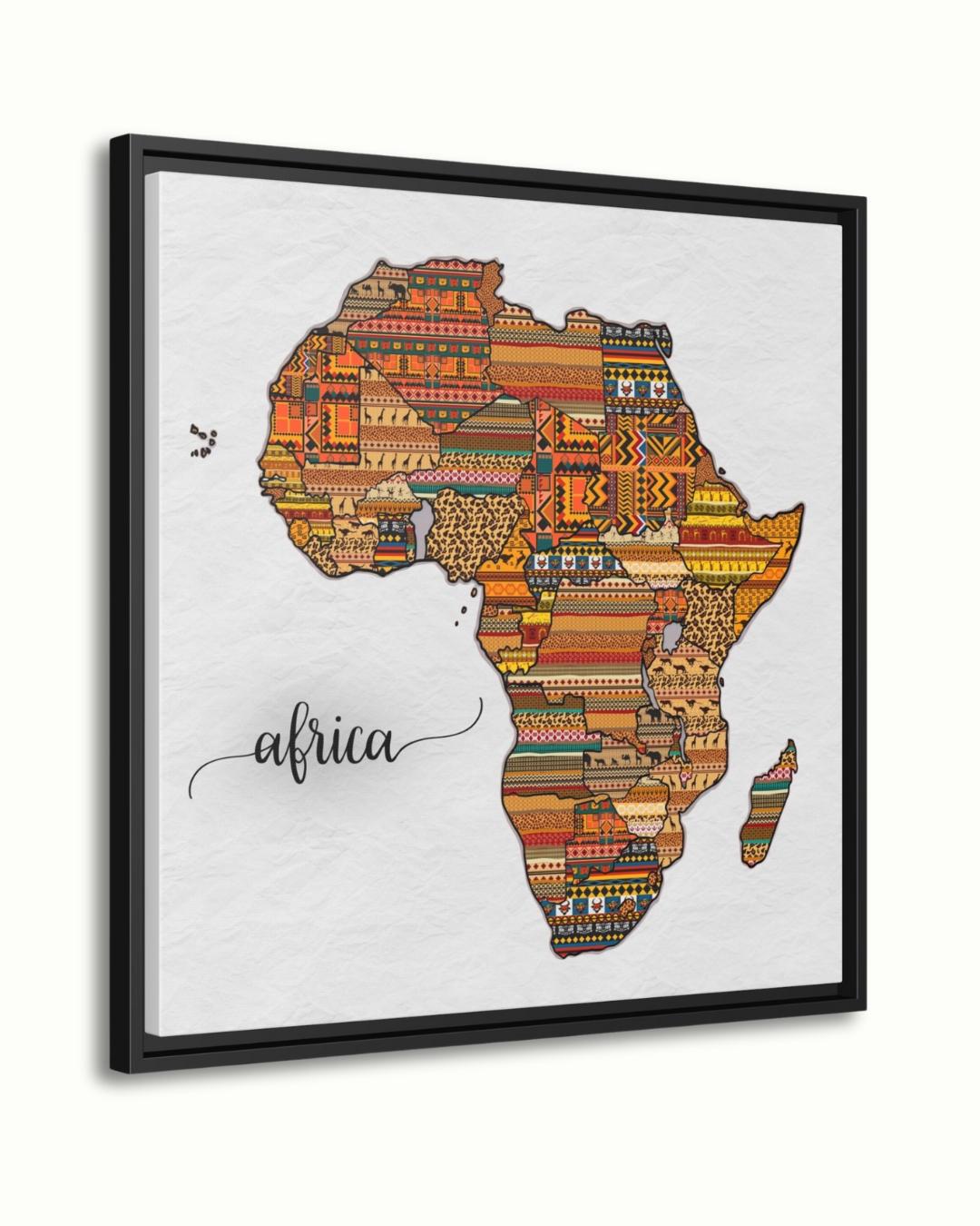 African Map Canvas & Framed Canvas Wall Art, Tribal Pattern Africa Map Painting, Cultural Home Decor Art Print