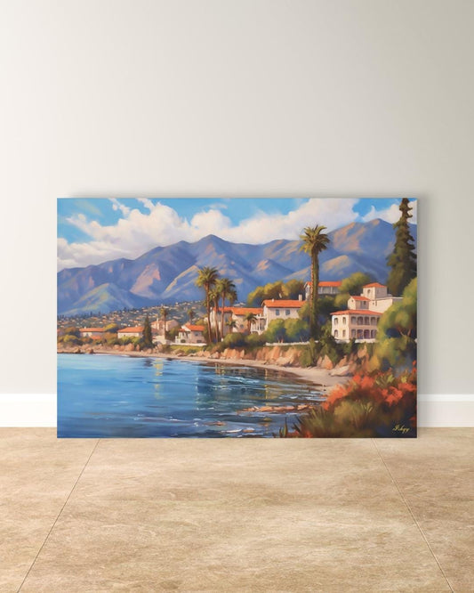 Santa Barbara Coast Landscape Canvas Framed Canvas, coastal painting art print wall decor, California wall art for living room, office decor