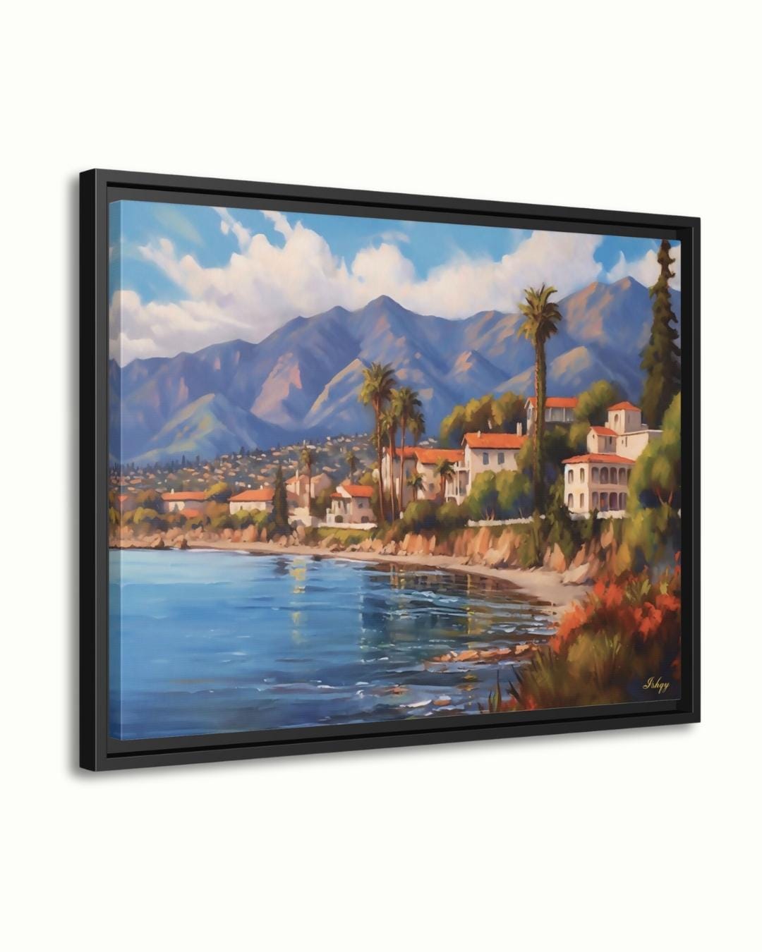 Santa Barbara Coast Landscape Canvas Framed Canvas, coastal painting art print wall decor, California wall art for living room, office decor