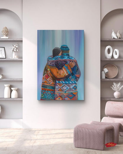 Sami Lovers Painting, Canvas & Framed Canvas Nordic Wall Art, Colorful Scandinavian Couple Home Decor Art Print