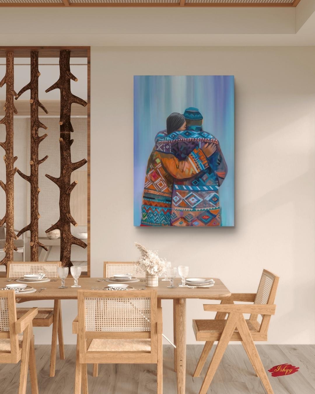 Sami Lovers Painting, Canvas & Framed Canvas Nordic Wall Art, Colorful Scandinavian Couple Home Decor Art Print