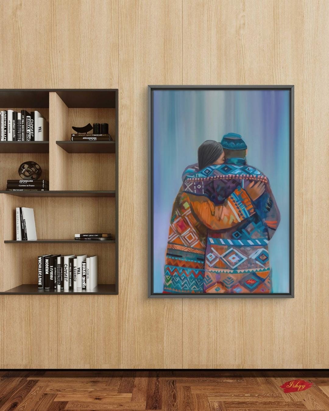 Sami Lovers Painting, Canvas & Framed Canvas Nordic Wall Art, Colorful Scandinavian Couple Home Decor Art Print
