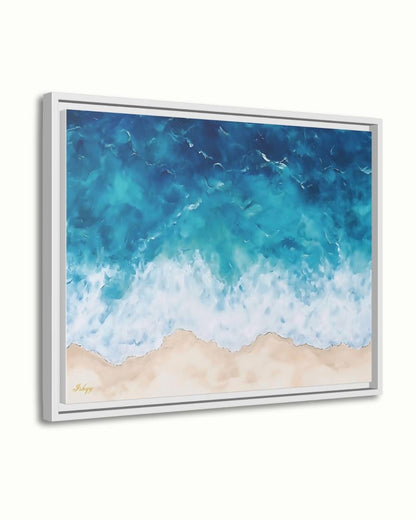 Ocean Wave Beach Canvas & Framed Canvas Wall Art, Coastal Seascape Painting, Tropical Blue Sea Home Decor Art Print
