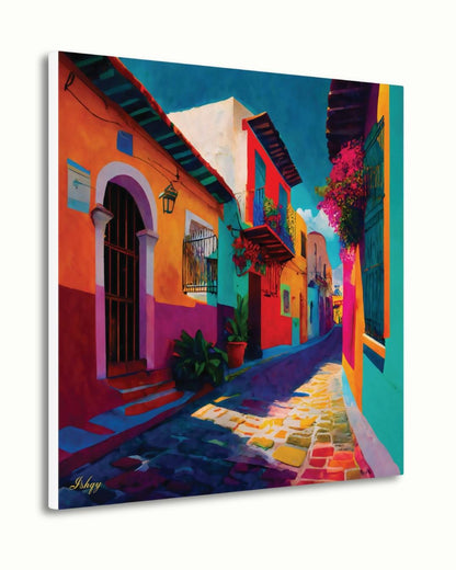Mexican Village Cityscape Painting Canvas Framed Canvas, Colorful Street Art Print, Mexico Wall Art For Living Room, Boho Home Decor, Office