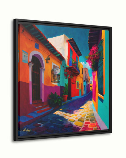 Mexican Village Cityscape Painting Canvas Framed Canvas, Colorful Street Art Print, Mexico Wall Art For Living Room, Boho Home Decor, Office