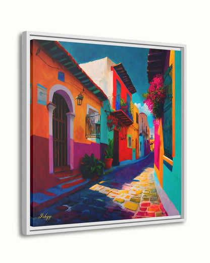 Mexican Village Cityscape Painting Canvas Framed Canvas, Colorful Street Art Print, Mexico Wall Art For Living Room, Boho Home Decor, Office