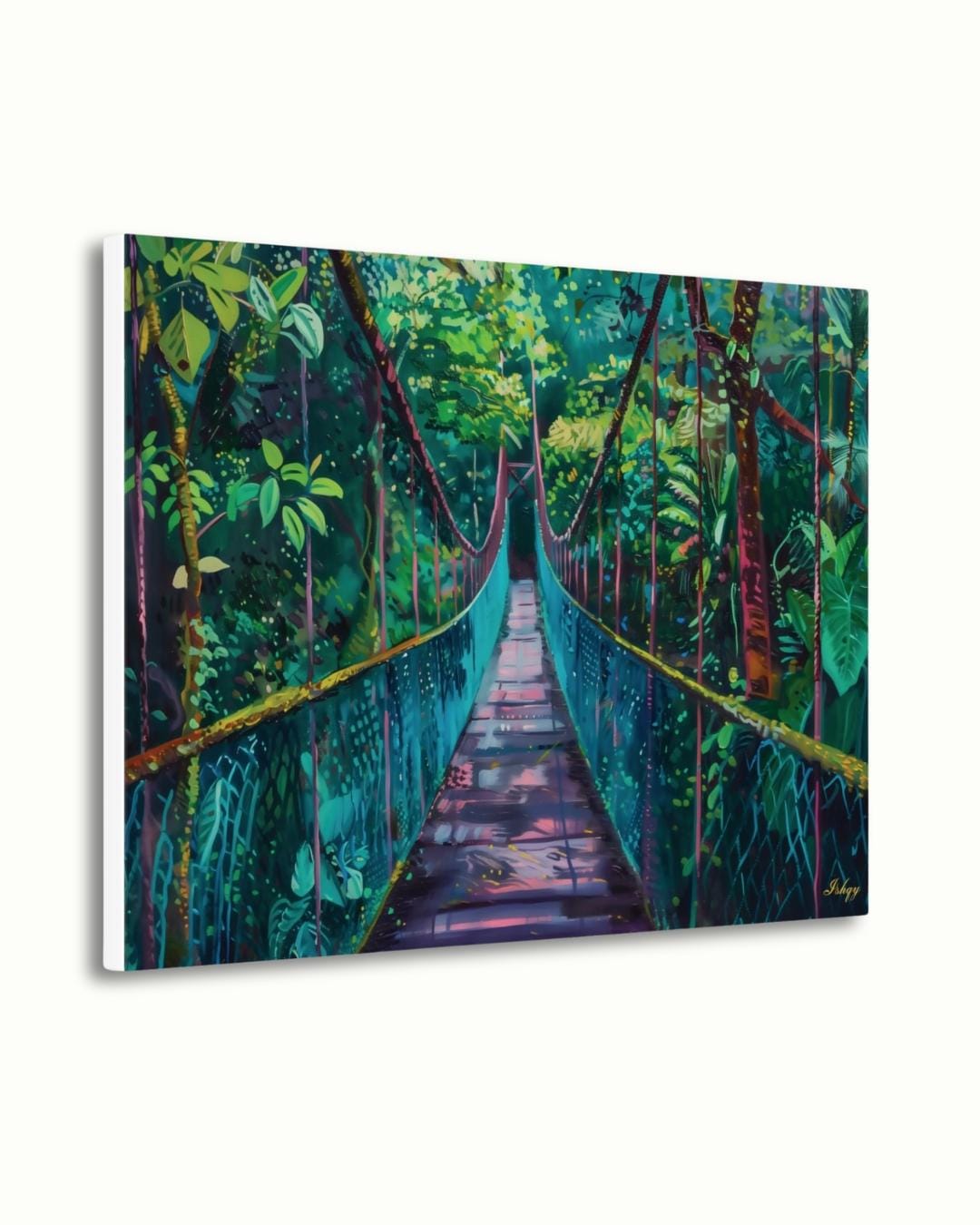 Monteverde Hanging Bridge Painting Print on Canvas & Framed Canvas Costa Rica Wall Art, Tropical Rainforest Jungle Home Decor Art Print