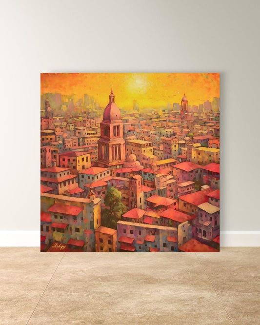 Mexico City Skyline Painting, Canvas & Framed Canvas Urban Wall Art, Colorful Sunset CDMX Cityscape Home Decor Art Print for Living Room