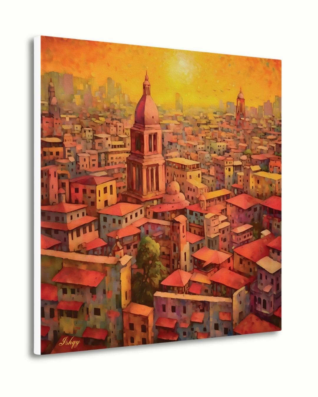 Mexico City Skyline Painting, Canvas & Framed Canvas Urban Wall Art, Colorful Sunset CDMX Cityscape Home Decor Art Print for Living Room