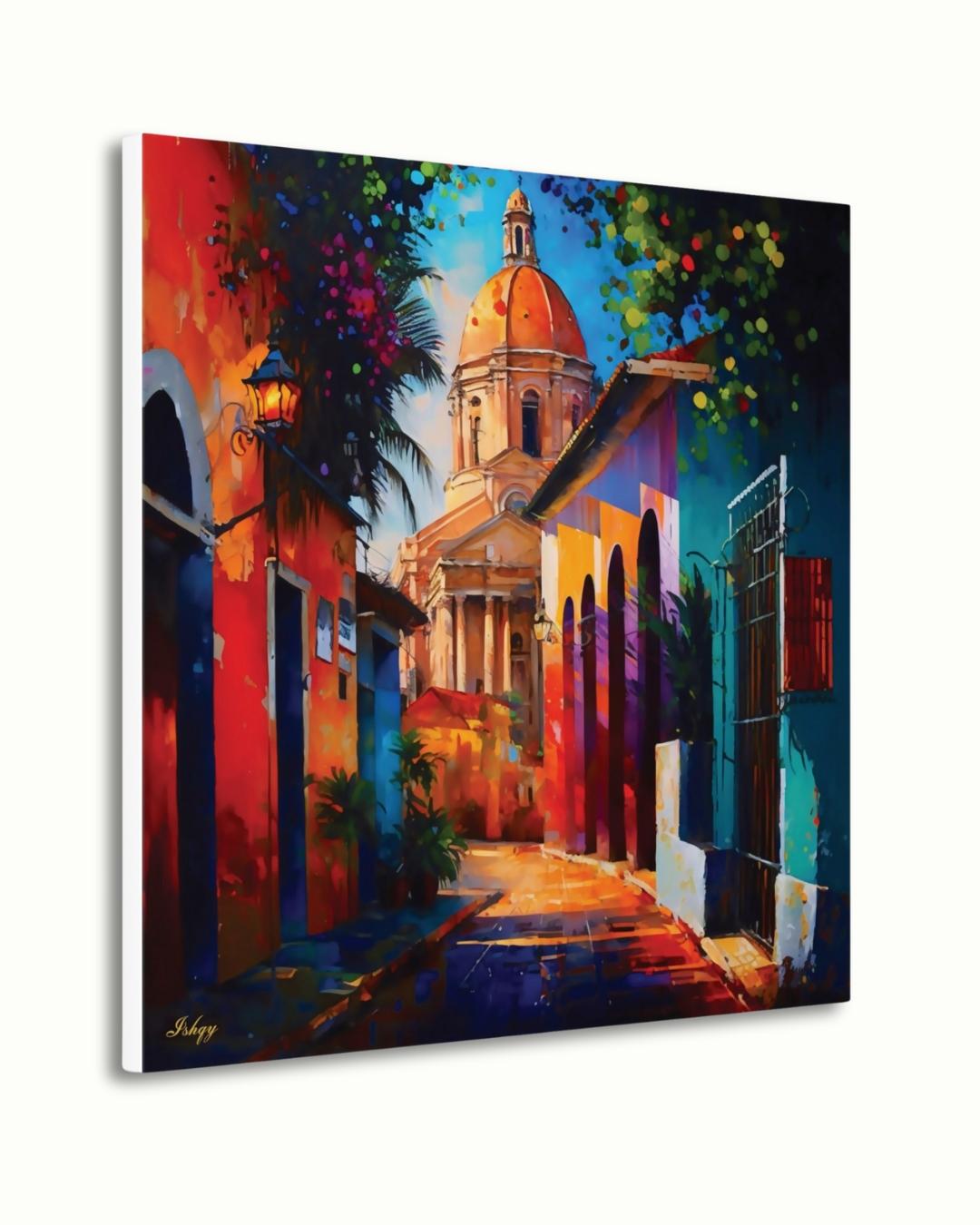 Santo Domingo Colonial Zone Painting, Canvas & Framed Canvas Caribbean Wall Art, Colorful Dominican Republic Cityscape Home Decor Art Print