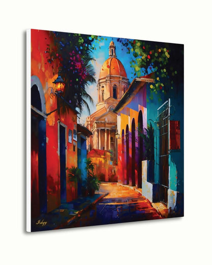 Santo Domingo Colonial Zone Painting, Canvas & Framed Canvas Caribbean Wall Art, Colorful Dominican Republic Cityscape Home Decor Art Print