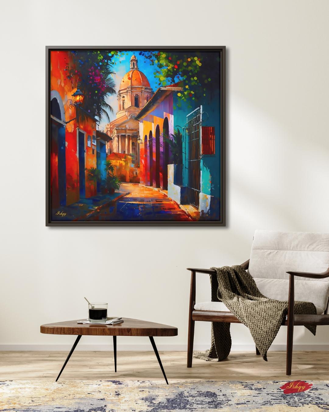 Santo Domingo Colonial Zone Painting, Canvas & Framed Canvas Caribbean Wall Art, Colorful Dominican Republic Cityscape Home Decor Art Print