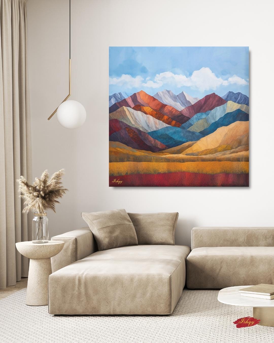 Colorful Mountain Landscape Painting, Canvas & Framed Canvas Wall Art, Abstract Mountains Nature Decor, Modern Boho Home Art Print