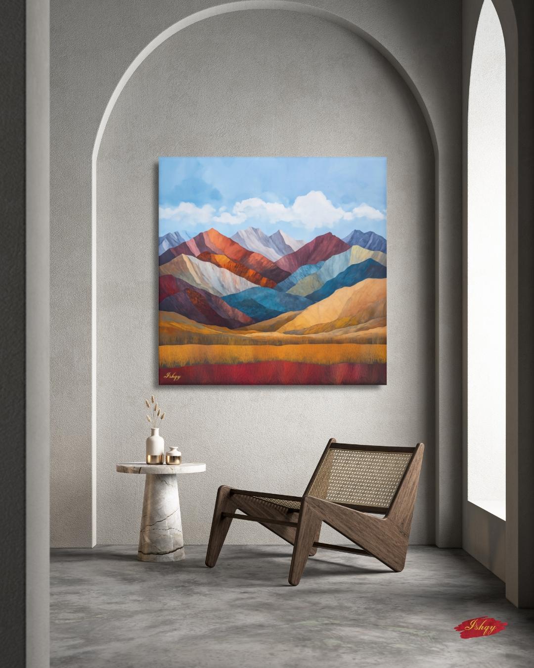 Colorful Mountain Landscape Painting, Canvas & Framed Canvas Wall Art, Abstract Mountains Nature Decor, Modern Boho Home Art Print