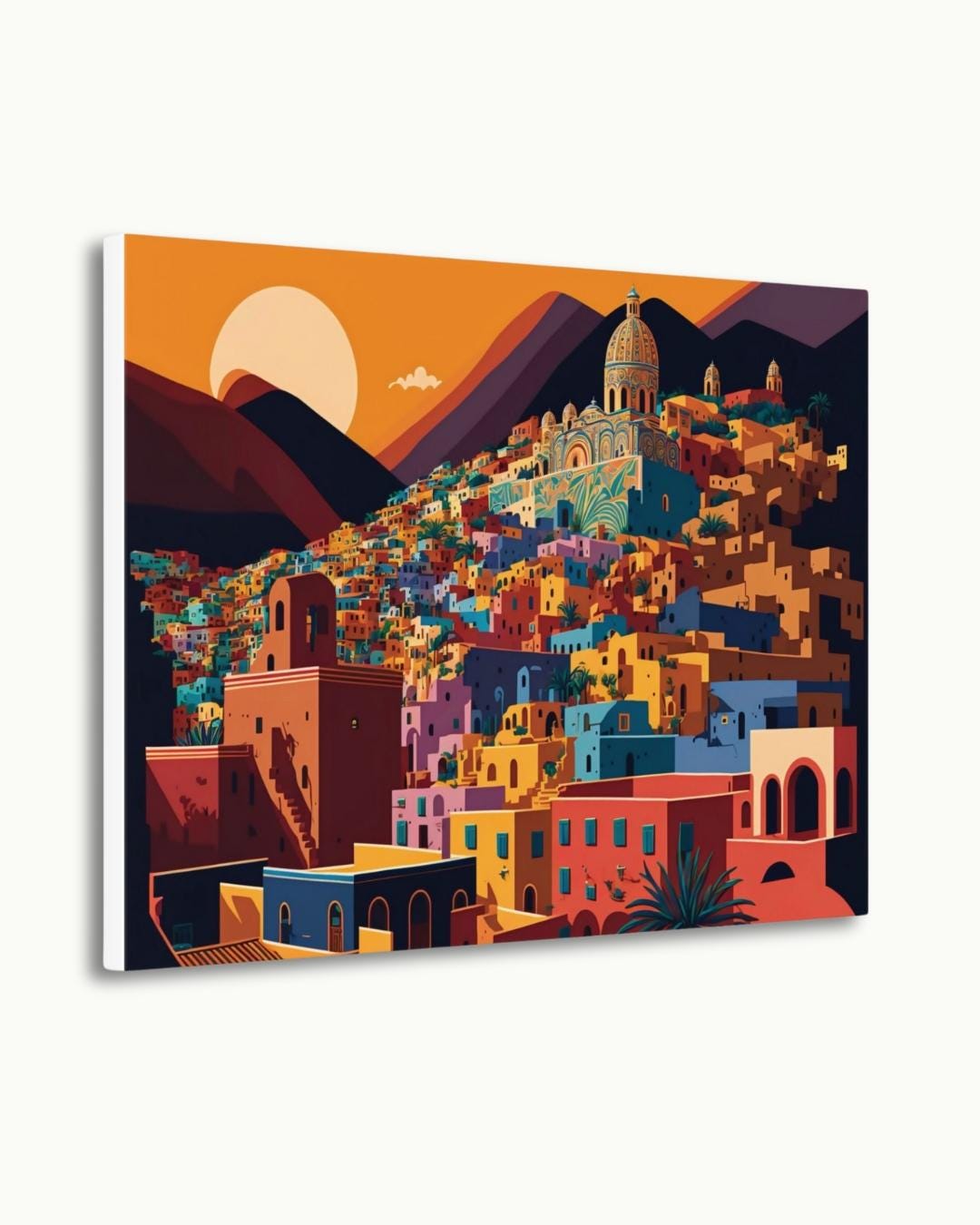 Guanajuato City Painting, Canvas & Framed Canvas Mexico Wall Art, Colorful Colonial Cityscape Home Decor Art Print