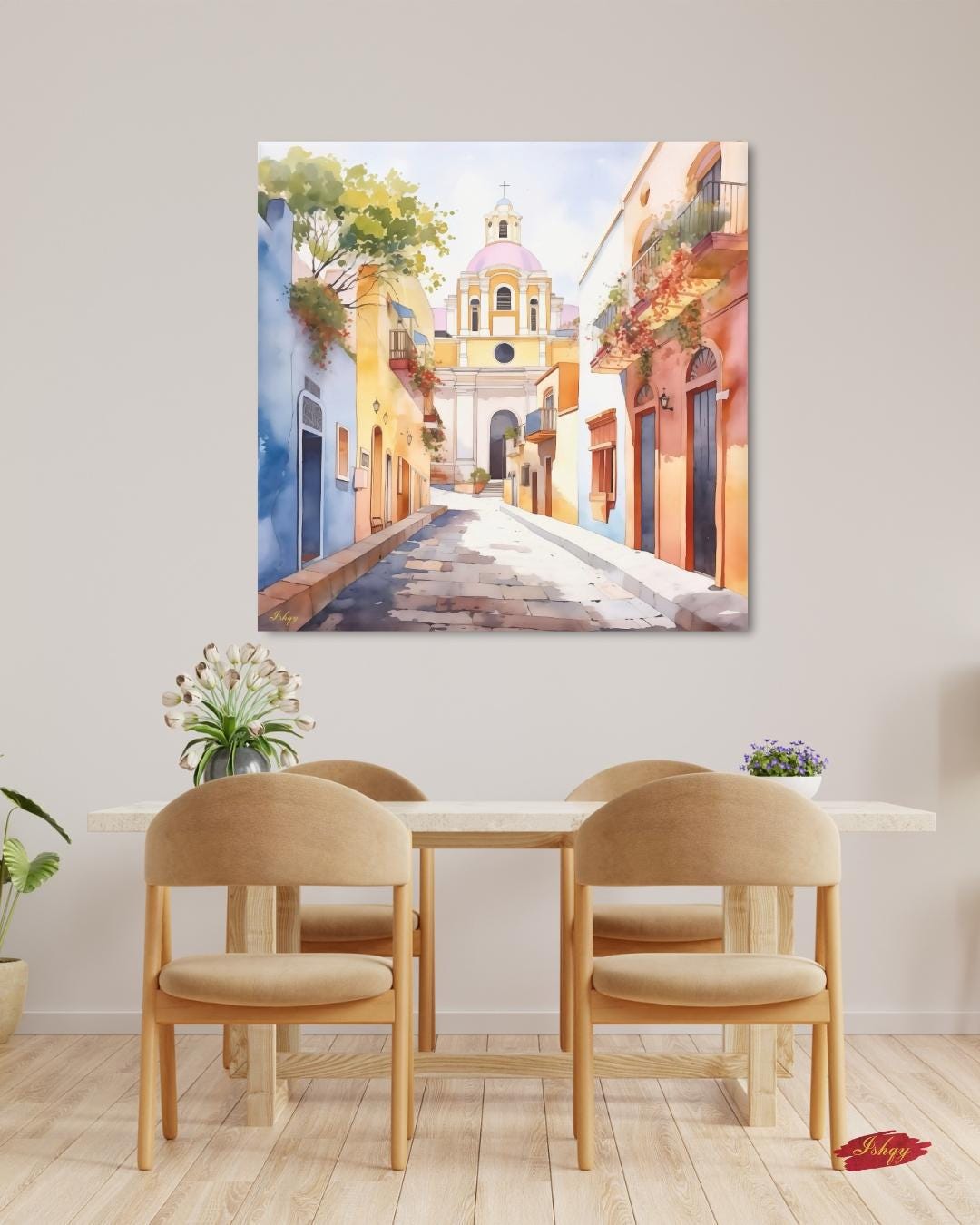 San Salvador Street Painting, Canvas & Framed Canvas El Salvador Wall Art, Colonial Cityscape Decor, Watercolor Art Print