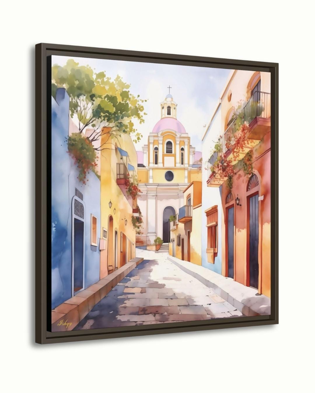 San Salvador Street Painting, Canvas & Framed Canvas El Salvador Wall Art, Colonial Cityscape Decor, Watercolor Art Print